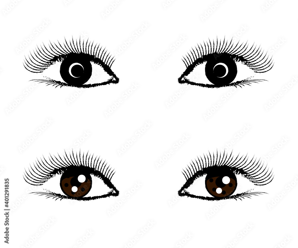 Beautiful eyes with long eyelashes on a white background. Vector illustration.