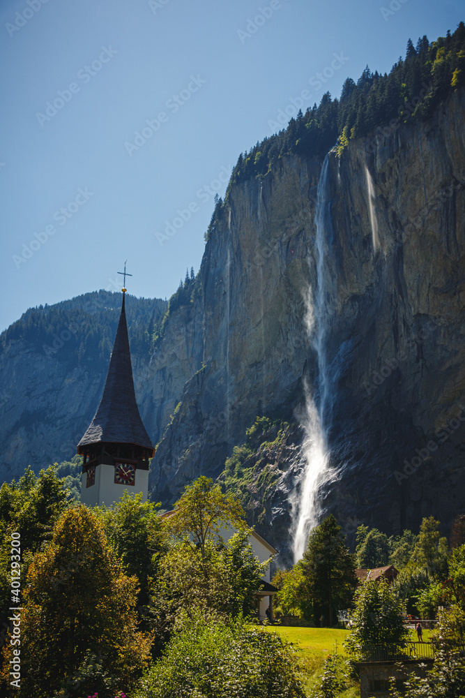 Staubbachfall in Lauterbrunnen, Switzerland, Waterfall, water, flow, river, sightseeing, touristic