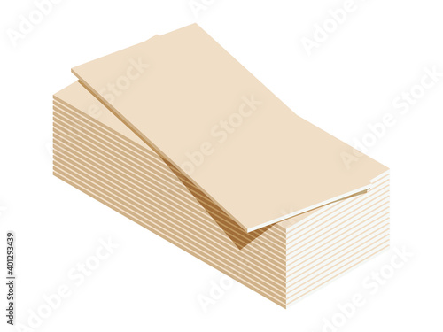 Isometric vector illustration of gypsum plasterboard isolated on white background. Drywall panels stack vector icon. Cartoon isometric stack of sheets of drywall. Building materials.