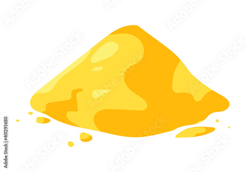 Isometric vector illustration yellow sand pile isolated on white background. Heap of sand colorful vector icon. Sands mound, desert or beach dune in flat cartoon style. Construction material.
