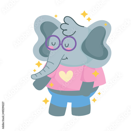Elephant cartoon with glasses vector design