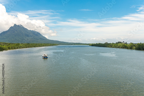 The Santubong river is an anabranch of the Sarawak river situated  the north of the capital city of Sarawak Kuching. The river flows in the north of Borneo into the South China Sea  photo