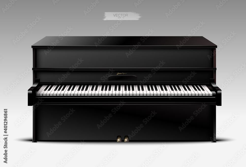 Realistic black piano on a light background. Vector. Realistic black piano on a light background. Vector.