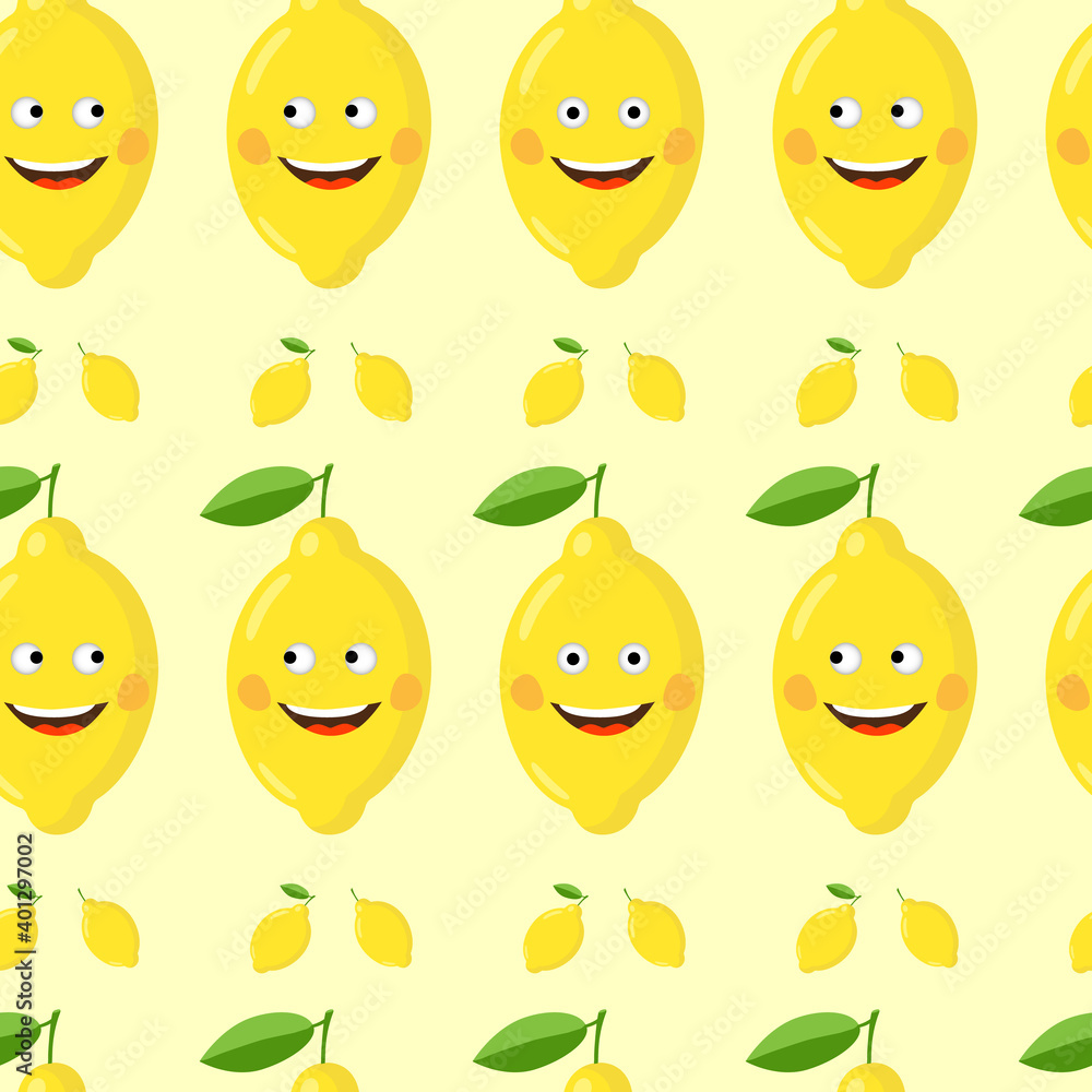 Seamless pattern with cheerful lemons.