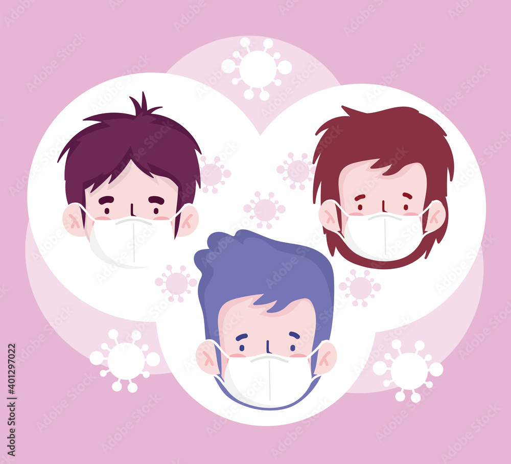 New normal boys cartoons with masks vector design New normal boys cartoons with masks vector design
