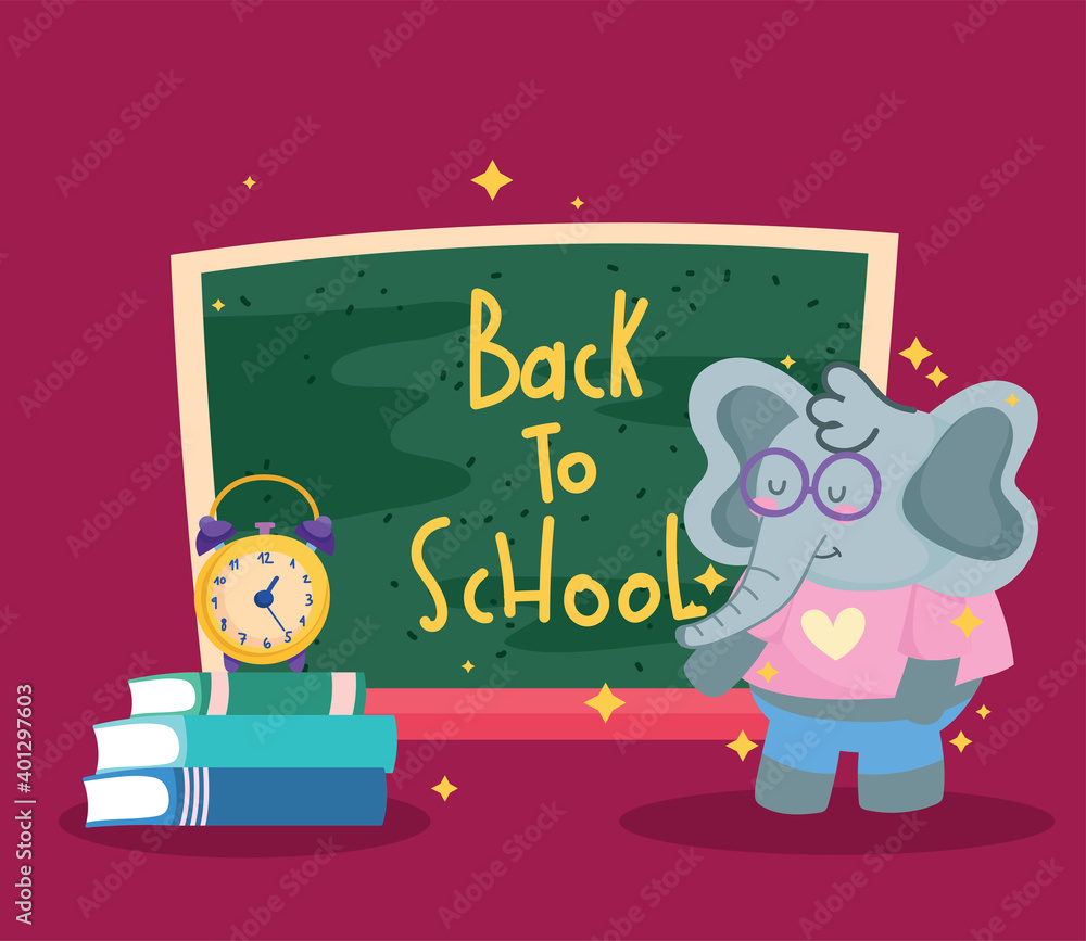 Fototapeta premium Back to school elephant cartoon and icons vector design