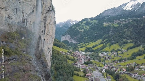Waterfall of Lauterbrunnen. One of the most beautiful villages of Switzerland.