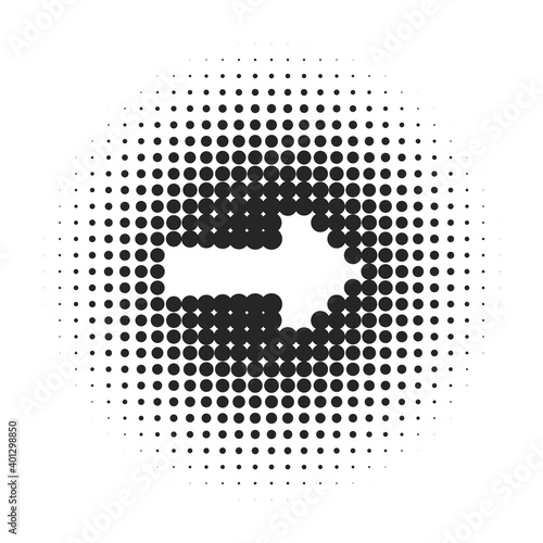 Arrow, halftone. Dots pointer, black. Vector design element, isolated background.