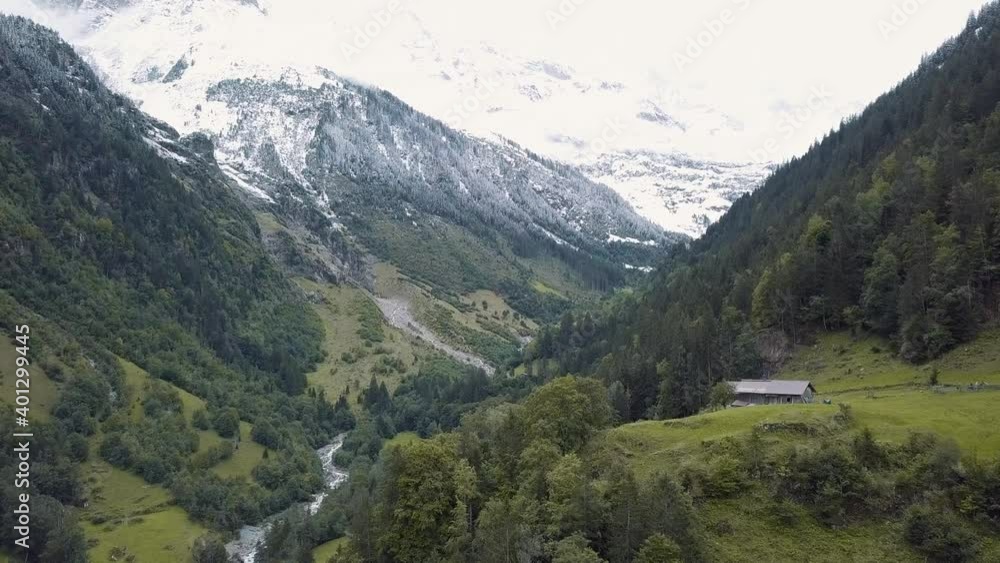 Scenery view of green landscape and snowy mountain peak in Switzerland. Scenery view of green landscape and snowy mountain peak in Switzerland.