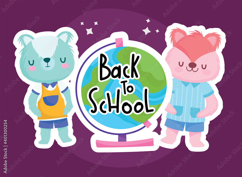 Back to school squirrel bear and world sphere vector design Back to school squirrel bear and world sphere vector design