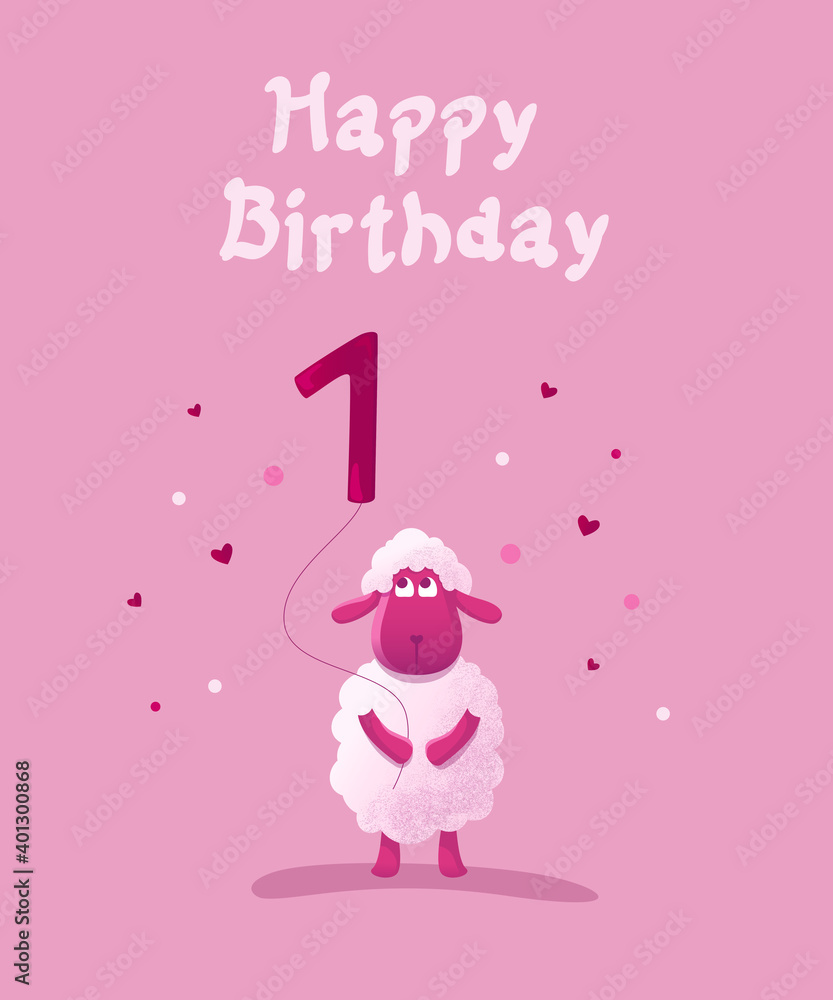 Cute pink sheep with balloons Cute pink sheep with balloons