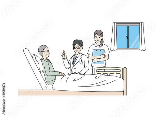 入院　年配の男性　説明する医師
