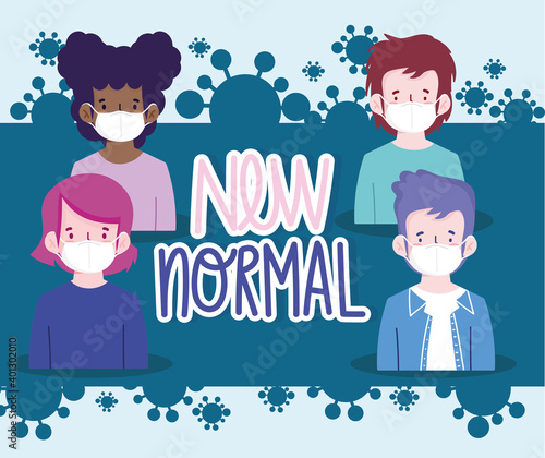 New normal persons cartoons with masks vector design