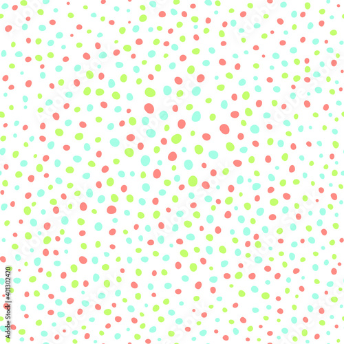 Seamless pattern of multicolored dots on a white background. Vector illustration.
