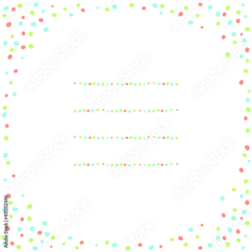 Greeting card template with colorful spots frame. Vector illustration.
