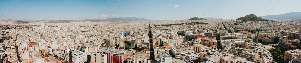 Aerial drone panorama of Athens city