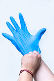 Medical blue latex gloves, isolated on white. Medicine latex gloves.