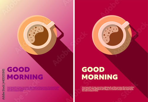 GOOD MORNING coffee, every morning coffee.Cool red background.
