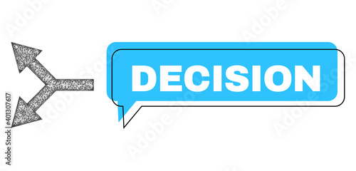 Chat Decision blue bubble frame and wire frame bifurcation arrow left. Frame and colored area are misplaced to Decision caption, which is located inside blue banner.