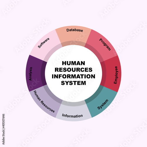 Diagram concept with HRIS - Human Resources Information System text and keywords. EPS 10 isolated on pink background