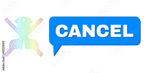 Cancel and cancel policeman vector. Spectrum colored network cancel policeman, and chat Cancel cloud frame. Conversation colored Cancel cloud has shadow.