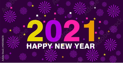 Happy 2021 background design in purple color. simple new year greeting design. designs for banner and poster templates