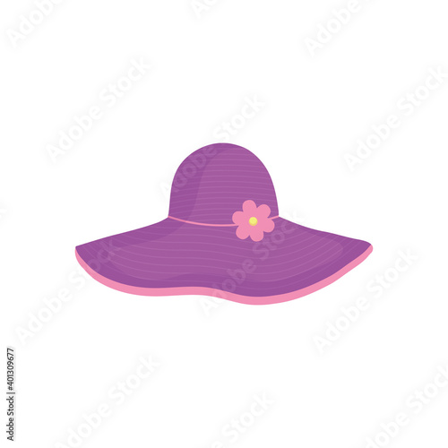 purple beach hat icon, vector illustration