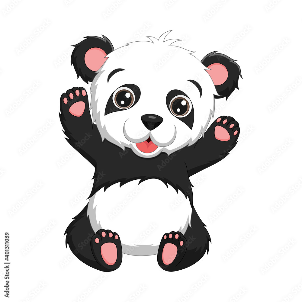 Naklejka premium Cartoon cute baby panda sitting