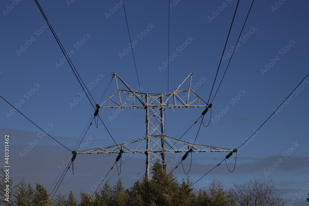 power lines in blue sky