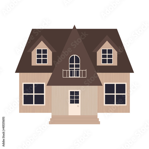 suburban brown house icon, colorful design