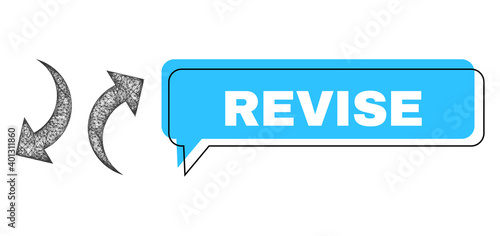 Conversation Revise blue cloud frame and wire frame exchange arrows. Frame and colored area are shifted to Revise caption, which is located inside blue colored speech balloon.