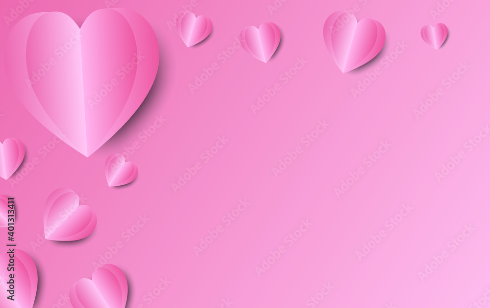 valentines day background vector and paper heart on pink and pastel background. present wallpaper or illustration and color sweet of love happy. card Valentine's Day, birthday greeting card design
