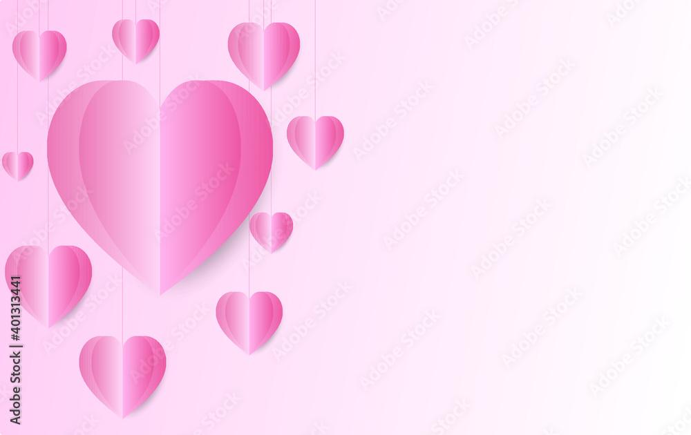 valentines day background vector and paper heart on pink and pastel background. present wallpaper or illustration and color sweet of love happy. card Valentine's Day, birthday greeting card design