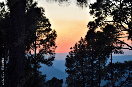 sun setting in evening with sharp foreground blur background 