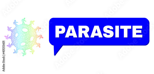 Parasite and human virus composition. Spectrum colored mesh human virus, and chat Parasite bubble message. Chat colored Parasite bubble has shadow.