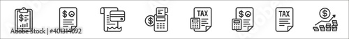 set of 8 accounting thin outline icons such as business report, accounting, cit, cit, tax, accounting, tax, revenue