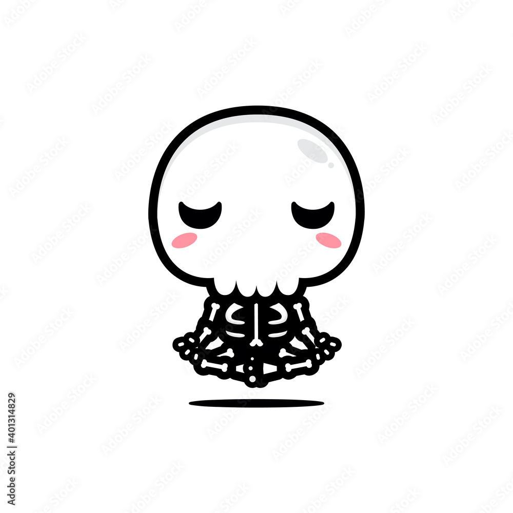 vector design of cute skull skeleton character meditating