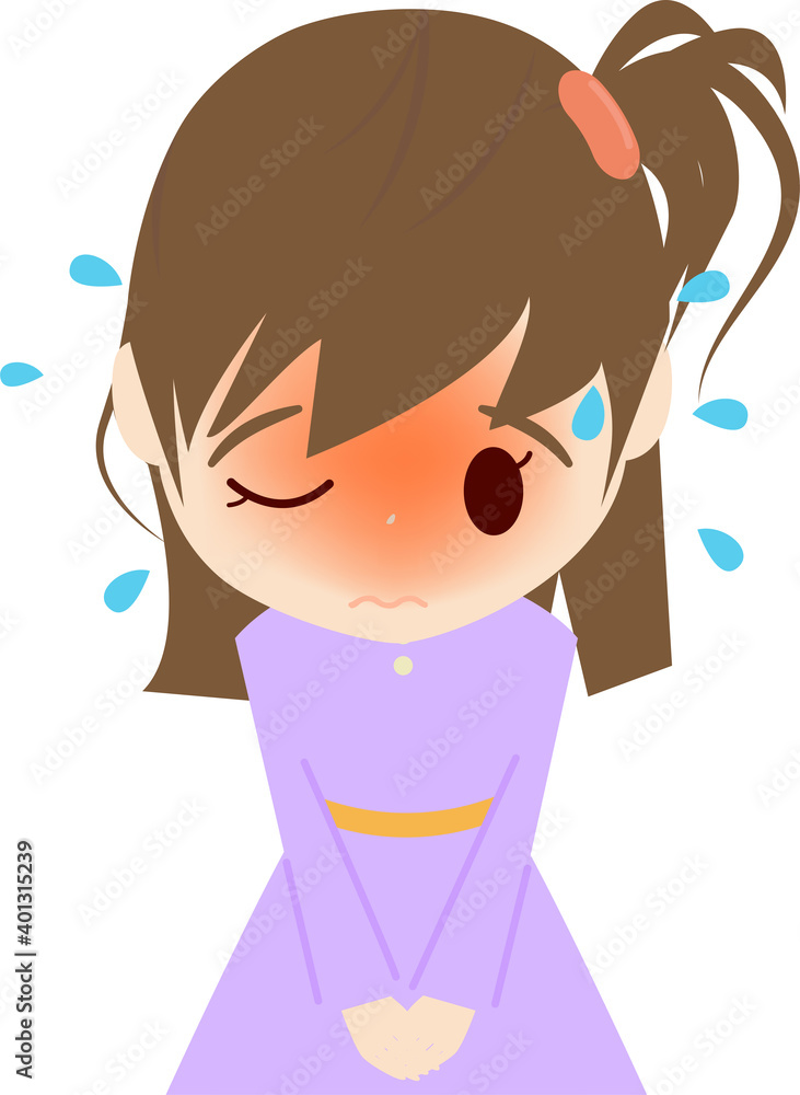 恥ずかしがってもじもじする可愛い女の子供の上半身イラスト 恥ずかしがってもじもじする可愛い女の子供の上半身イラスト