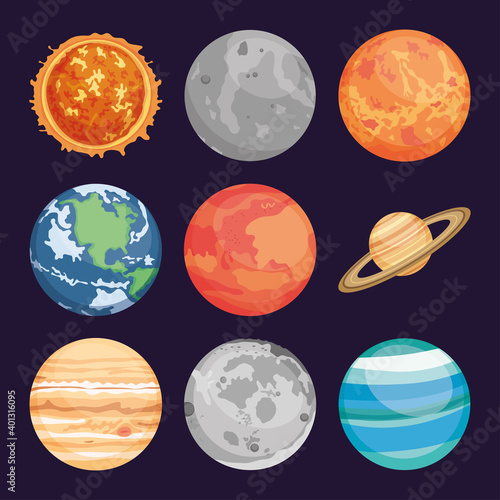 space planets collection, colorful design