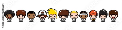 Vector design of cute soccer player team characters