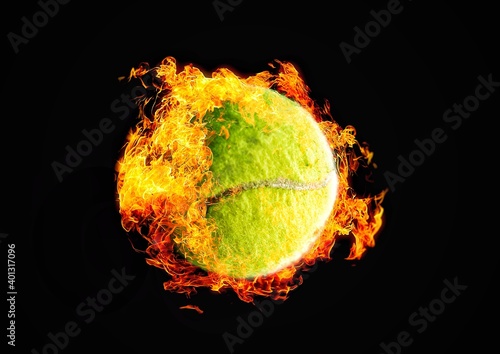 燃える炎のテニスボール