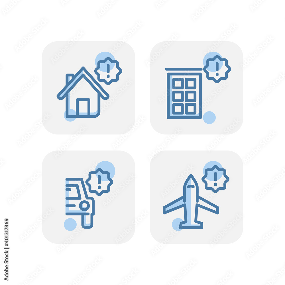 Creative blue insurance icons design isolated on white background