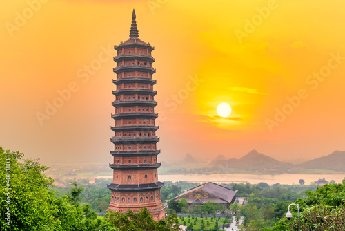 Photography Sunset Bai Dinh Pagoda the biggiest and largest temple complex in Vietnam, Trang