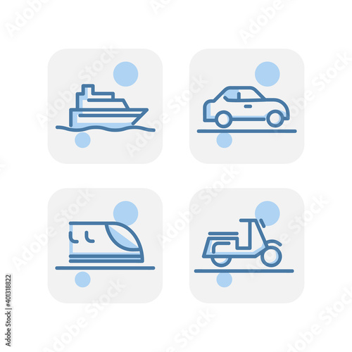 Creative blue public transportation icons design isolated on white background © Rizky