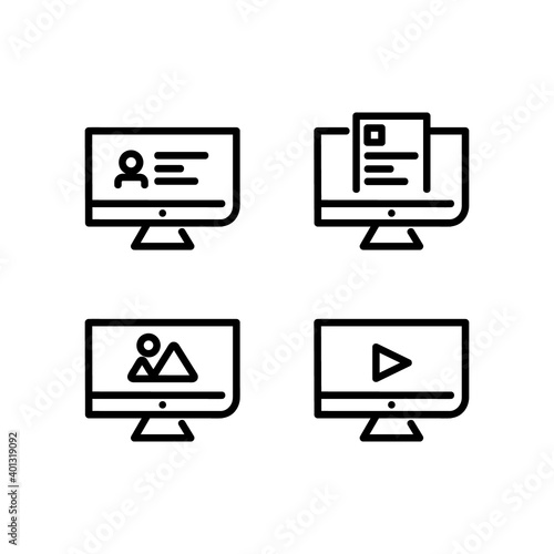 Linear computer icons design isolated on white background