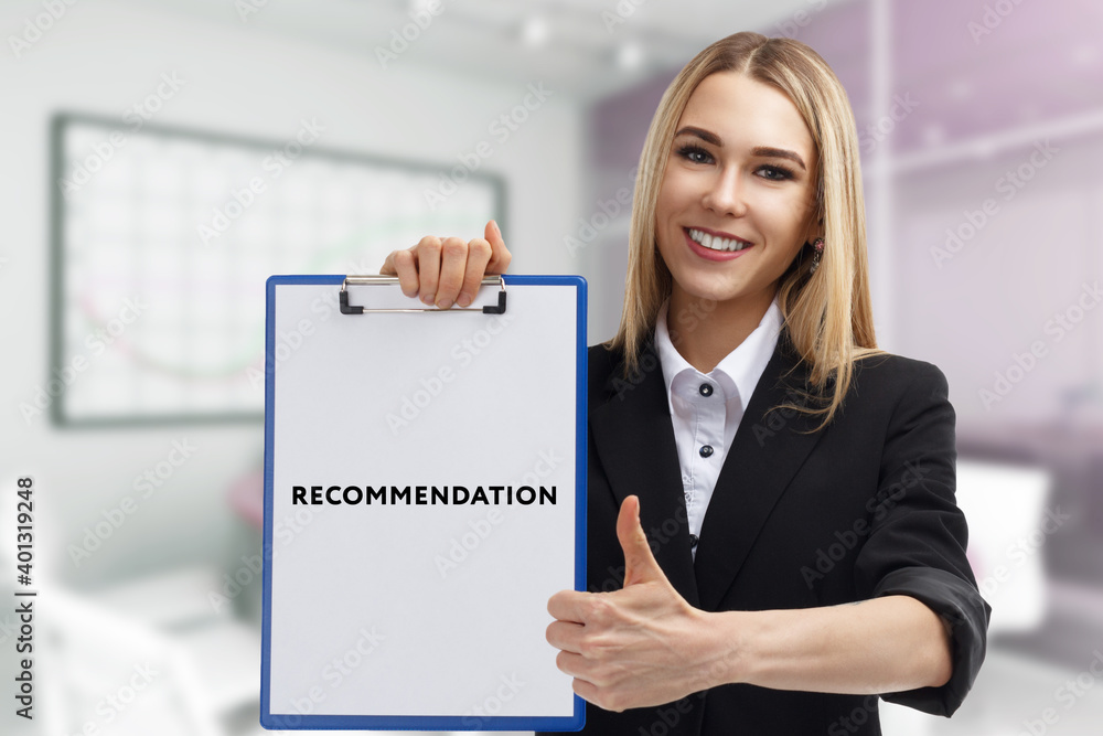Business, technology, internet and network concept. Young businessman thinks over the steps for successful growth: Recommendation Business, technology, internet and network concept. Young businessman thinks over the steps for successful growth: Recommendation