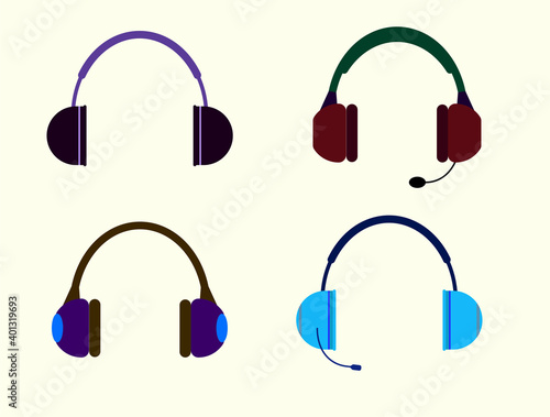 Set of headphone with different style and color vector design