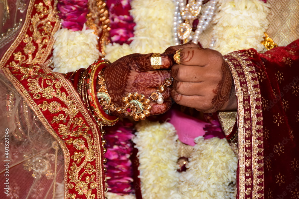 Portrait of bride and groom in Indian wedding