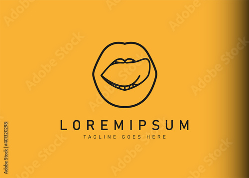 Sexy lips logo design. Vector illustration of the tongue licks the lips so it looks sexy icon design. Modern logo design with line art style.