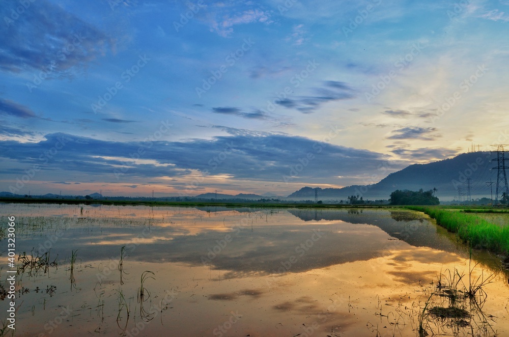 Fototapeta premium sunset over the river